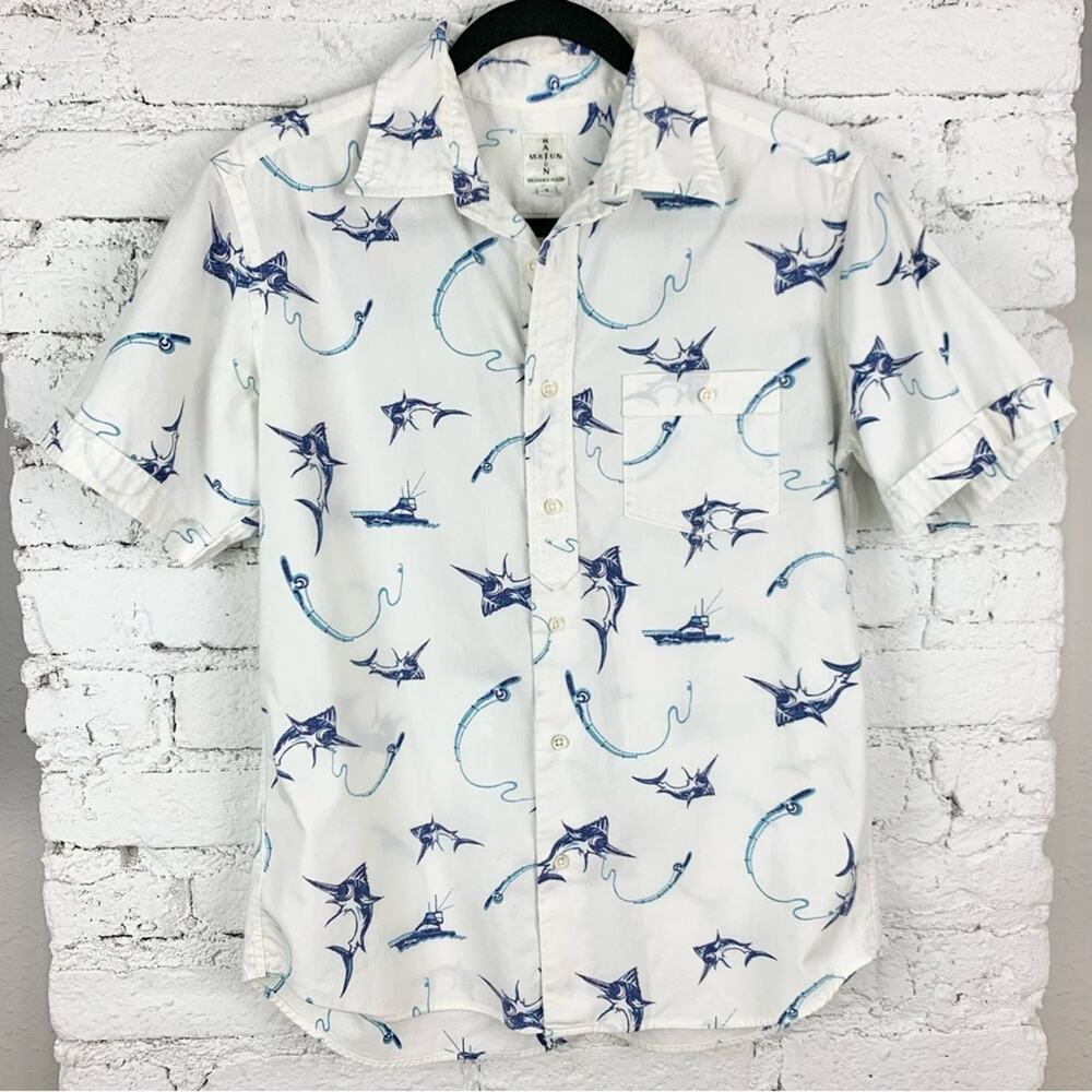 Majun Swordfish Fishing Fish Button Down Short Sleeve 3